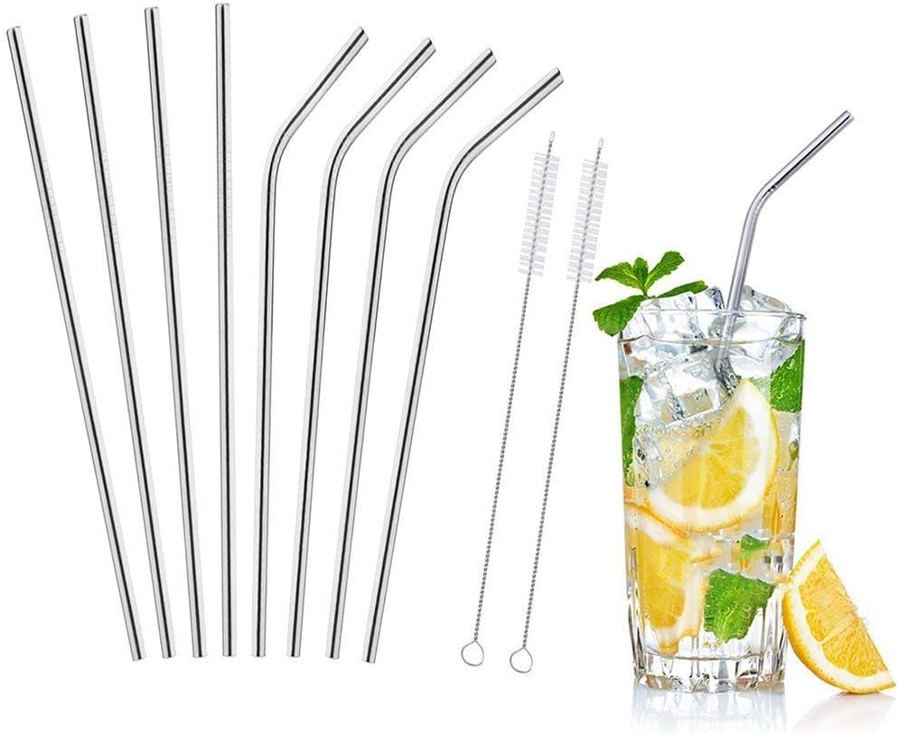 Stainless Steel Straws FDA-Approved Ultra Long 10.5'' Drinking Metal Straws for 20 30oz Stainless Tumblers Rumblers Cold Beverage (4 Straight + 4 Bent + 2 Brushes) Set of 8