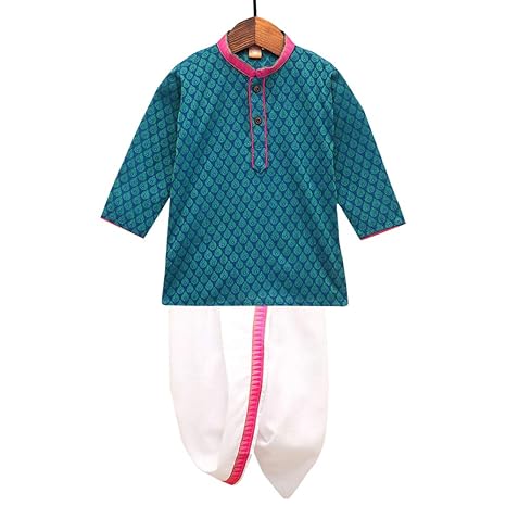 Kid1 By Hopscotch Boys Cotton Full Sleeves Kurta Dhoti Set In Blue Color