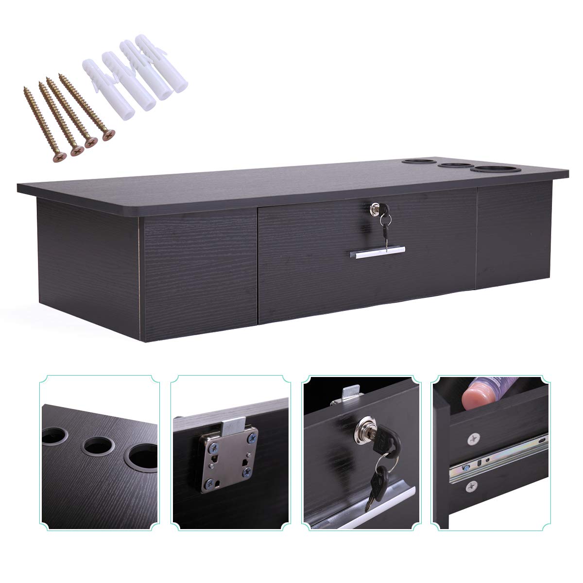 JAXPETY Salon Classic Wall Mount Styling Station, Beauty Salon Spa Locking Cabinet with 1 Drawer, Black: Beauty