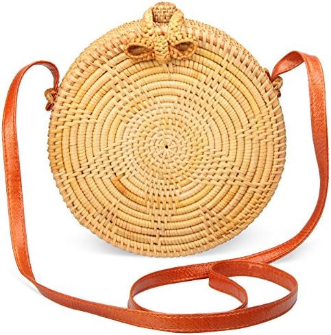 Rattan Bags for Women, Bali Round Crossbody handwoven Straw bags, Tote Shoulder Shops bags with Unique Star Pattern