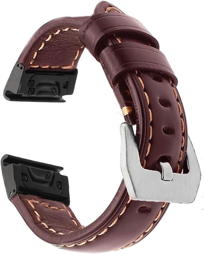 Azadodo for Garmin Fenix 5S Watch Band, 20mm Reddish Brown Genuine Leather Quick Fit Replacement Band for Garmin Fenix 5S \ Fenix 5S Plus (Reddish Brown)