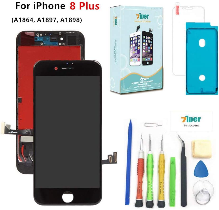7iper Screen Replacement Compatible iPhone 8 Plus (5.5 inch) -3D Touch LCD Screen Digitizer Replacement Display Assembly with Waterproof Adhesive, Tempered Glass, Tools,Instruction (Black)