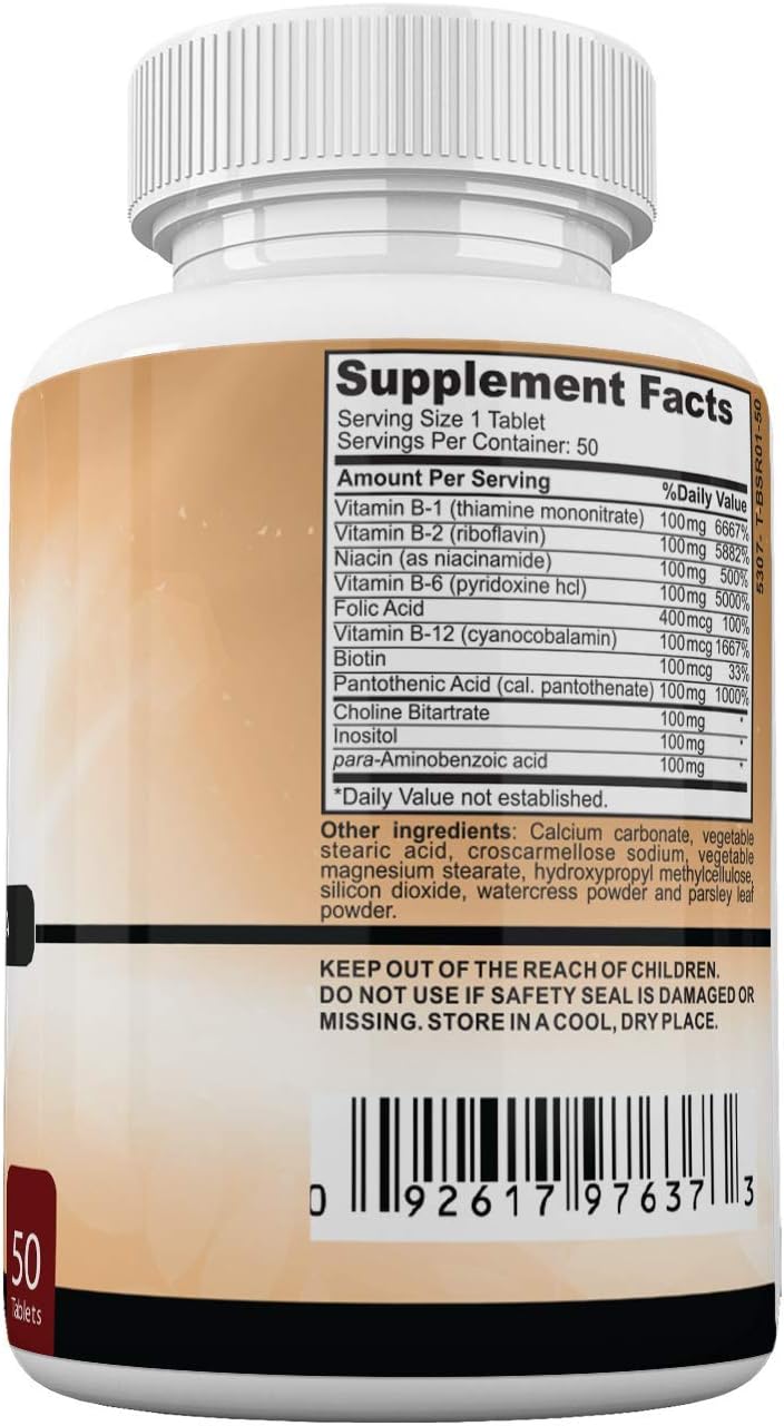 Vitamin B Complex High Potency Vitamin B12, B1, B2, B3, B5, B6, B7 Biotin Supplement Supports