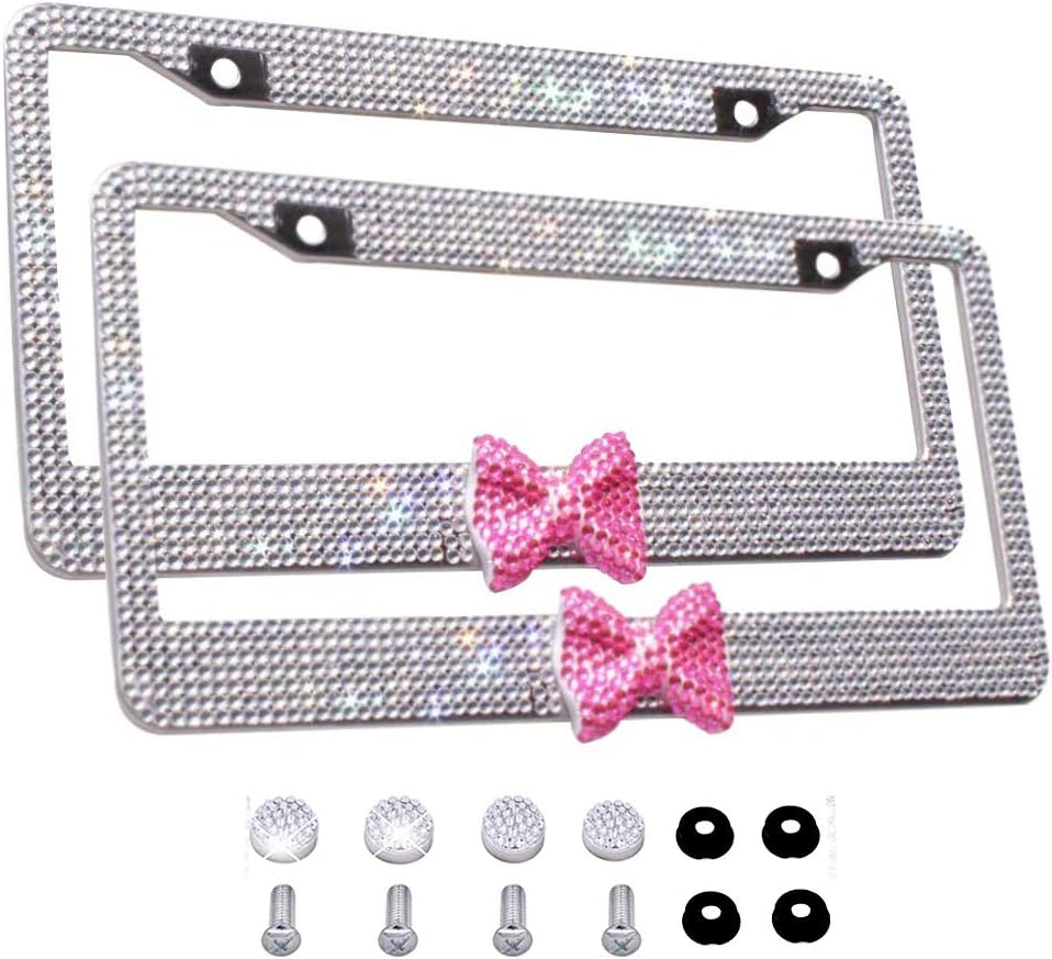 Bling Bling License Plate Frames 2 Pack White Bow