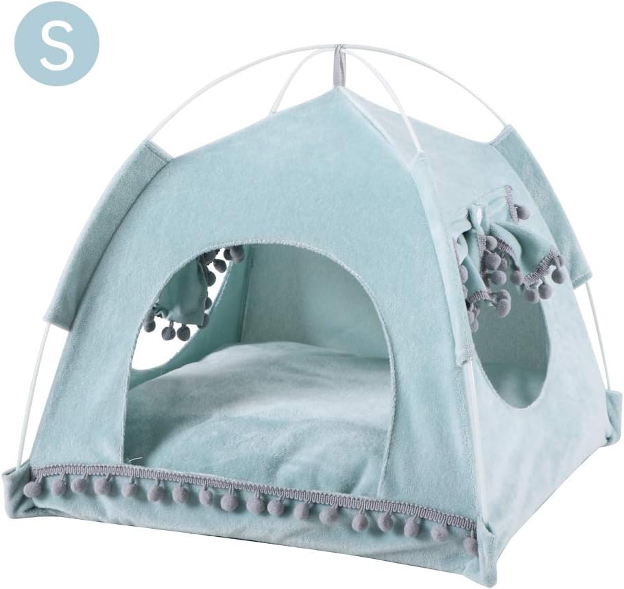 laamei Cat Tent Cave Bed, Cat House Bed, Cat Igloo 2-in-1 Self-Warming Comfortable Triangle Cat Bed Pet Tent House