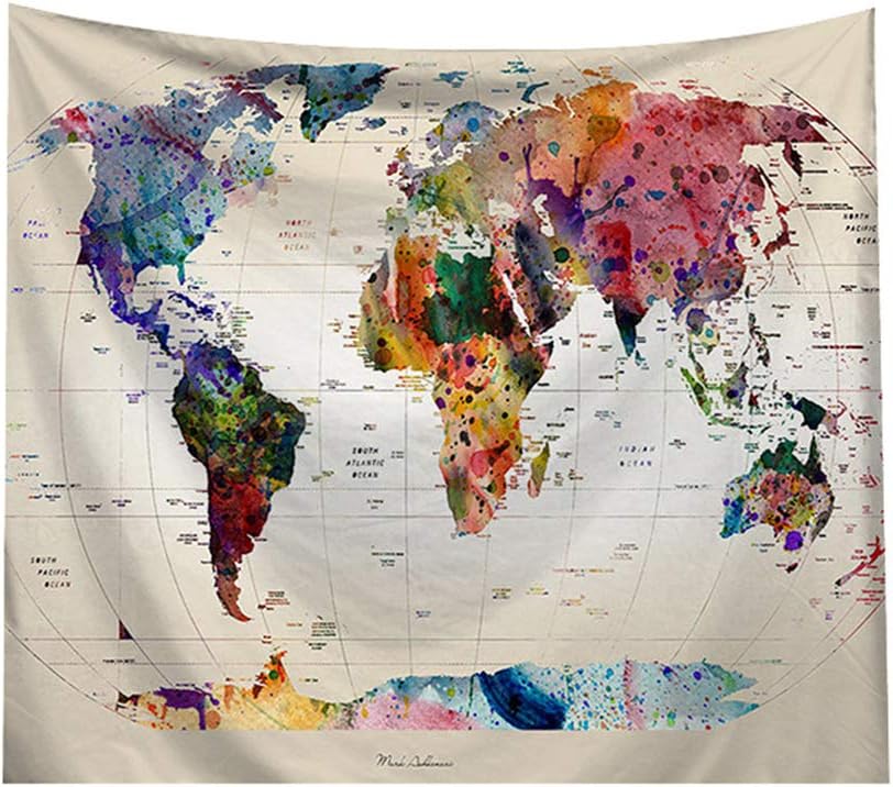 AidShunn Tapestry World Map Wall Hanging Multicolor Backdrop Blanket for Living Room Bedroom Dorm Home