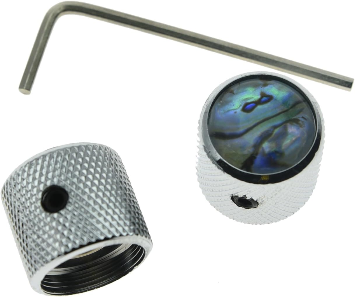 KAISH Chrome Set of 2 Abalone Top Guitar Knobs Dome Knobs Bass Knob with Set Screw for Tele/Telecaster, 6.1mm x 18.5mm - Image 3