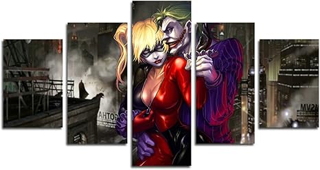Atfart 5 Piece Dark Knight Joker And Harley Quinn Movie Canvas