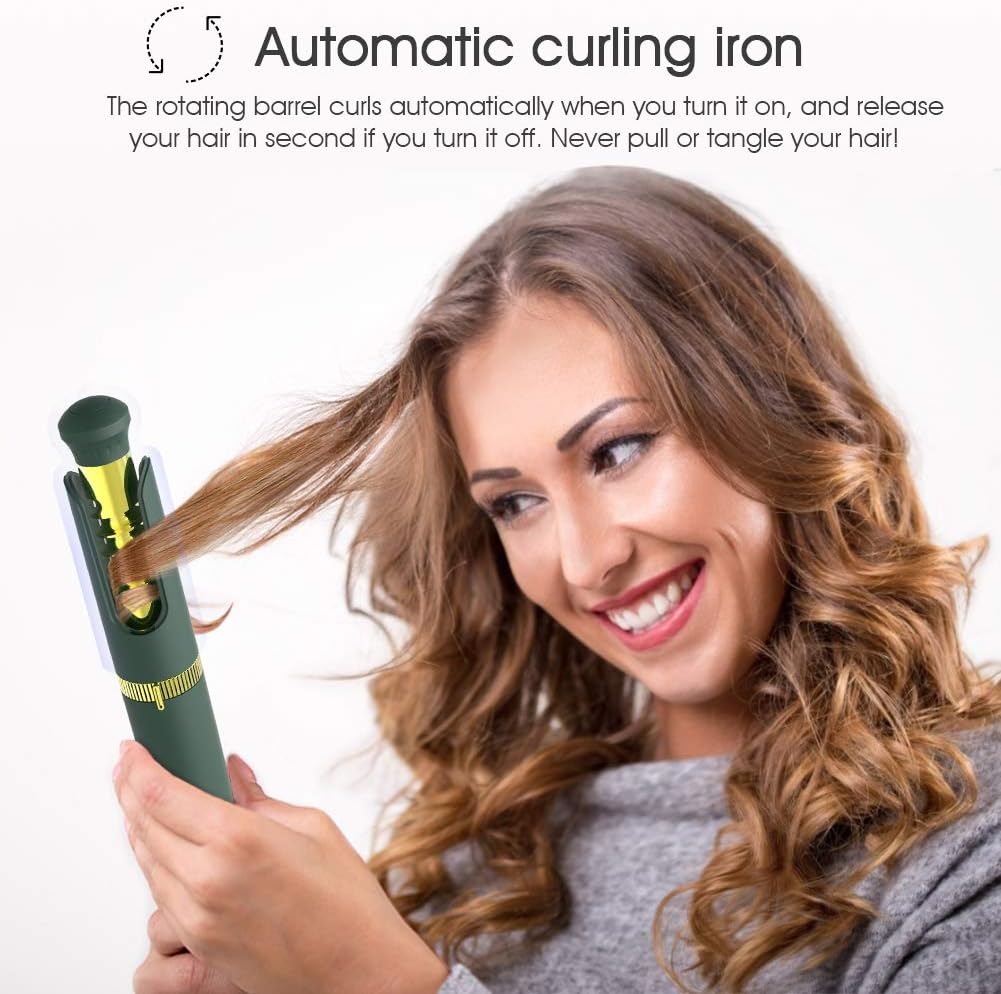 Professional Curling Iron Auto Hair Curler Compact Curling Wand Instant Heating Up Hair Wands Curler with 5 Temperature Adjustments Including Heat Protective Glove (Green): Health & Personal Care