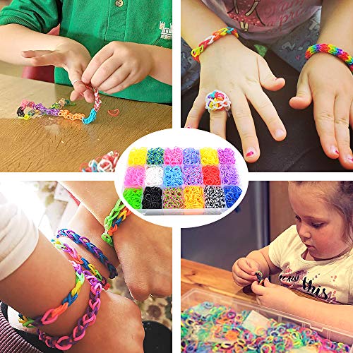 7100+ Rainbow Rubber Bands Mega Refill Kits For Bracelets, Loom Rubber Bands Set Include:6500+ Loom Bands + 600 Clips + 6 Crochet Hooks + 50 Beads + 15 Charms + 3 Tassels +3 Backpack Hook + 3 Hair