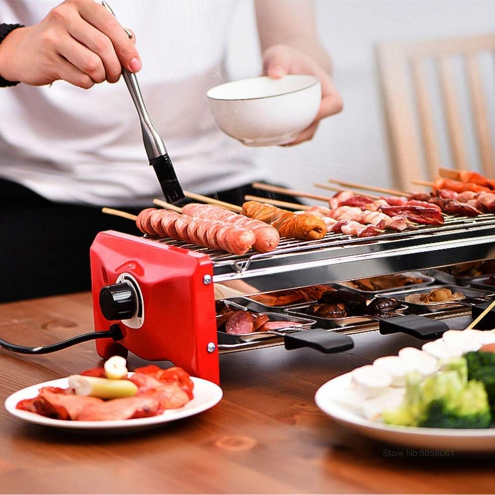 review Contact Grills, 1200W Smokeless Grill, 2 Layer Teppanyaki Grill, Compact & Portable Indoor Electric BBQ Grill, Non-Stick Surface & Removable Drip Tray for Easy Cleaning, Black.