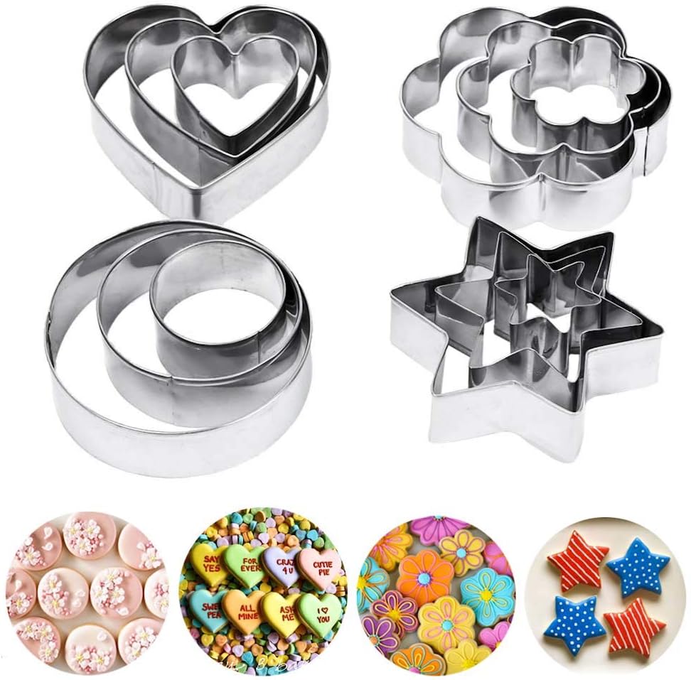 Cookie Cutter Set 12 Pcs Stainless Steel Cookie Cutters Shapes - Round Flower Star Heart by KAISHANE
