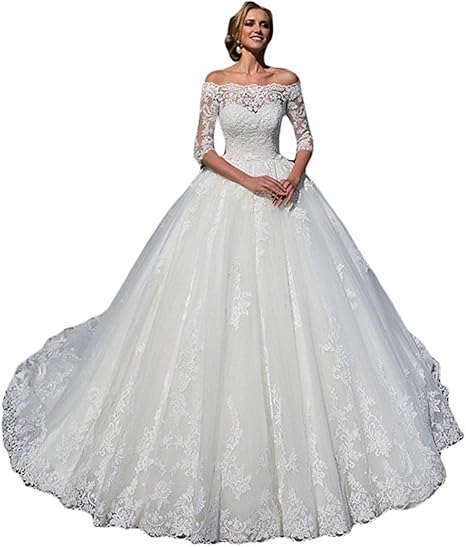 Amazon Co Jp Megam ウェディングドレス結婚式トレス七分袖レースの花嫁ワンピース 色 白 服 ファッション小物