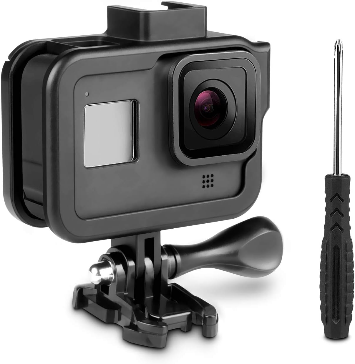 iTrunk Frame Compatible for Gopro Hero 8 Action Camera Case Aluminum Protective Housing Shell Accessories with Quick Pull Movable Socket and Screw (Black)