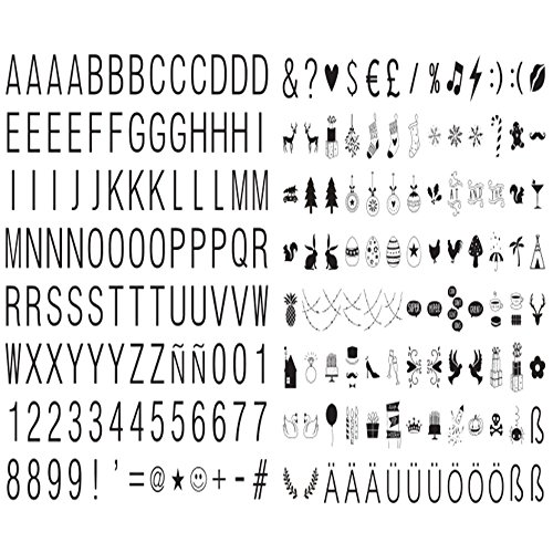 208 black thin font letters ~number ~symbols and glyphs for your A4 cinematic lightbox