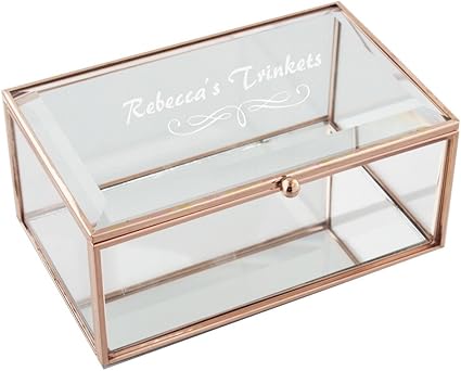 Joyero de cristal rectangular grabado en oro rosa : Amazon.es ...