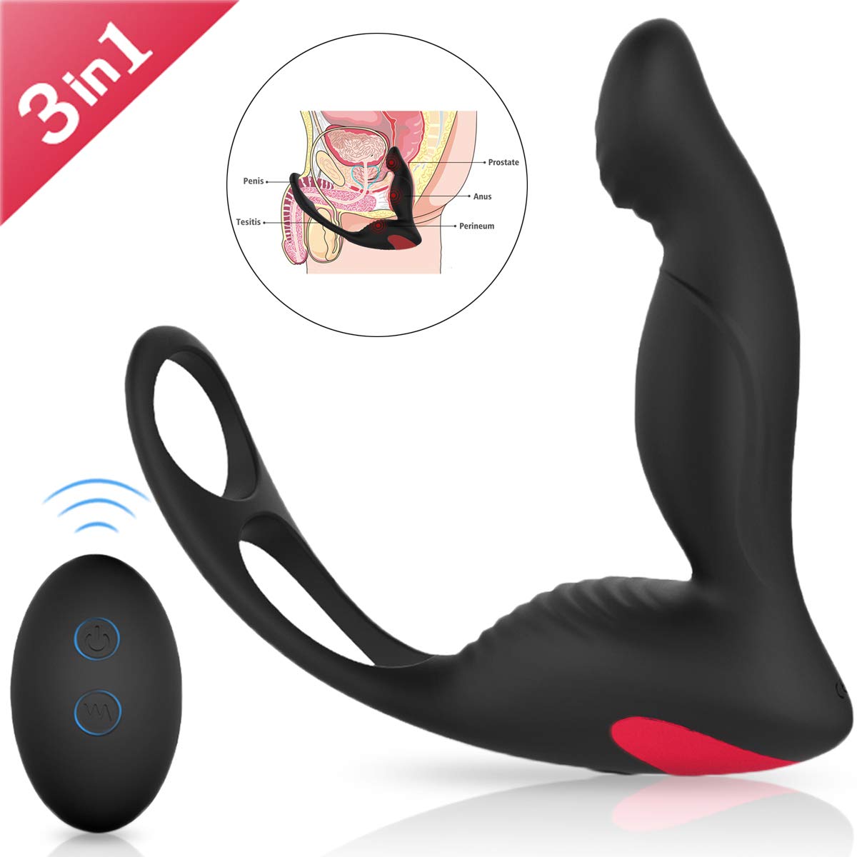 Allmay Analvibratoren Analplug, Super Soft Silikon Prostata Stimulator, USB Aufladbar Sexspielzeug Vibratoren mit Cockring Vibratoren Butt Plug, Wasserdicht, Fernbedienung, 9 Vibrationsmodus für Männer, Frauen, Lesben, Paar, Erwachsener, Ih