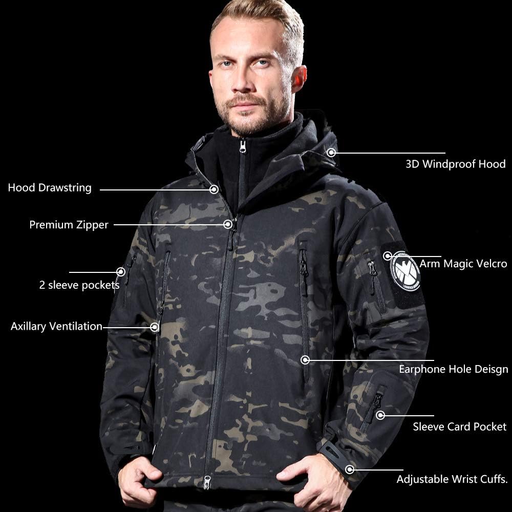 ANTARCTICA Men's Outdoor Waterproof Soft Shell Hooded Military Tactical Jacket: Clothing