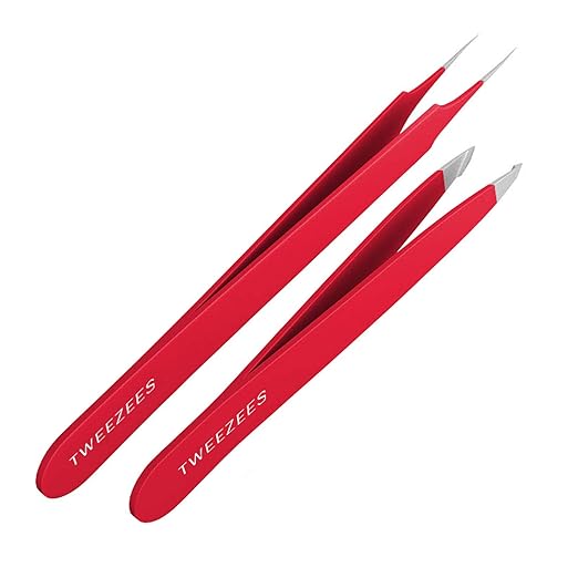 Tweezees Precision Red Stainless Steel Tweezers Professional Slant