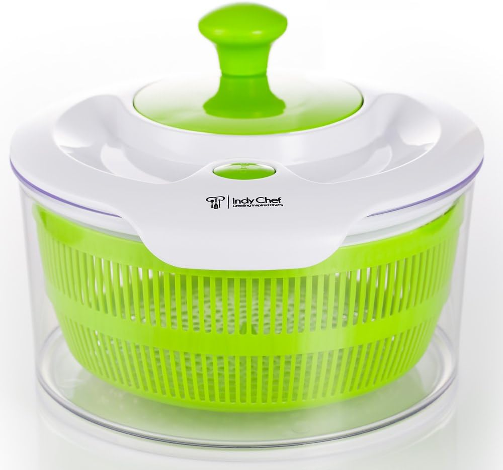 Large Salad Spinner with 5.0 Quart Bowl Plus Extra Storage Lid for Convenience. Lettuce Washer Dryer and Keeper