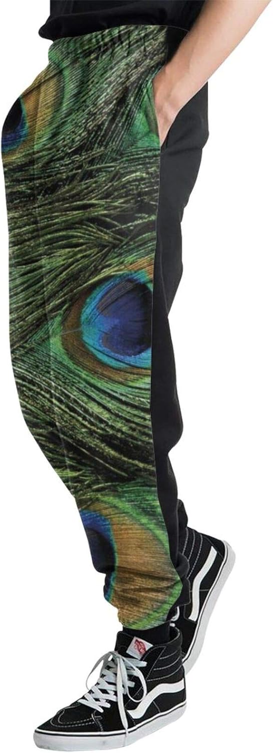 Peacock Feather Men's Joggers Sweatpants, Casual Waist Sports Pants