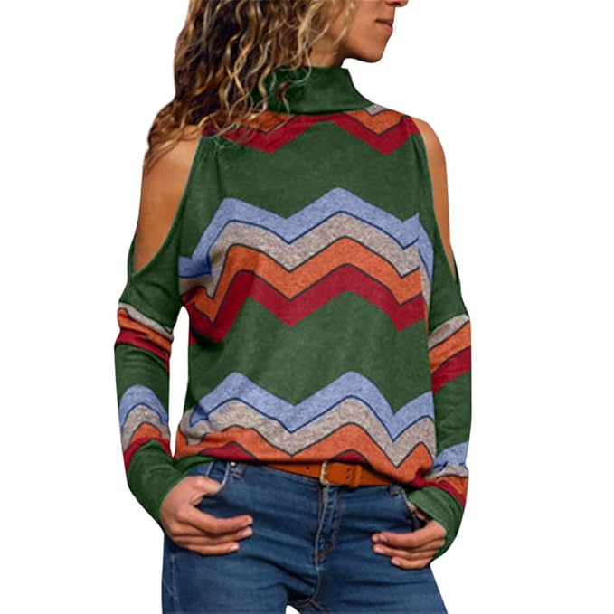 Bfmyxgs Damenmode Bluse Geometrische Kalte Schulter Blumendruck Casual Jumper Damen Top Pullover