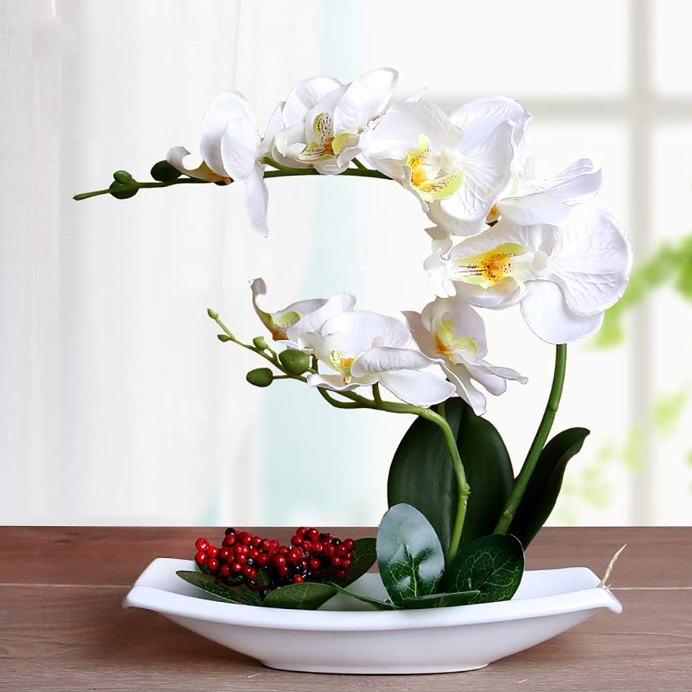 Amazon Com Artificial Plants Bonsai Orchid Flower Pot Desk Display Simulation Fake Flower Ornaments Mini Phalaenopsis Orchid Flowers Bonsai Pot Vivid Potted Artificial Plants Room Garden Party Decor White Home Kitchen