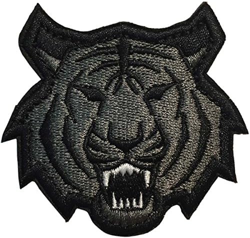 SpaceAuto 3D Embroidery Tiger Head Military Tactical Morale Badge Patch 2.48" x 2.36" Sized - Gray