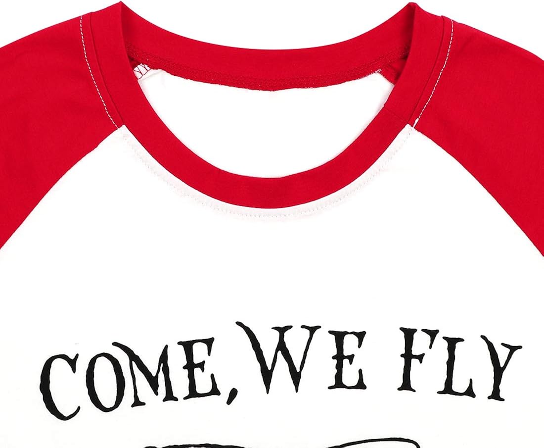 UNIQUEONE Come We Fly Halloween T-Shirt Women 3/4 Sleeve Baseball Shirts: Clothing