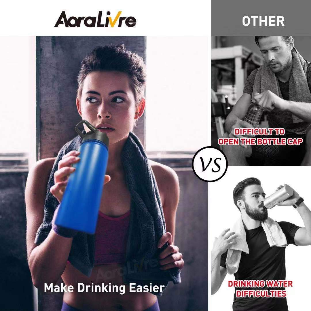 Aoralivre Hydroflask Straw Lid Wide Mouth, 2 Pack Wide Mouth Straw Lid with 4 Silicone Straws, 2 Straw Brushes, Silicone Nozzle, Perfect for Most Sports Water Bottle, Black