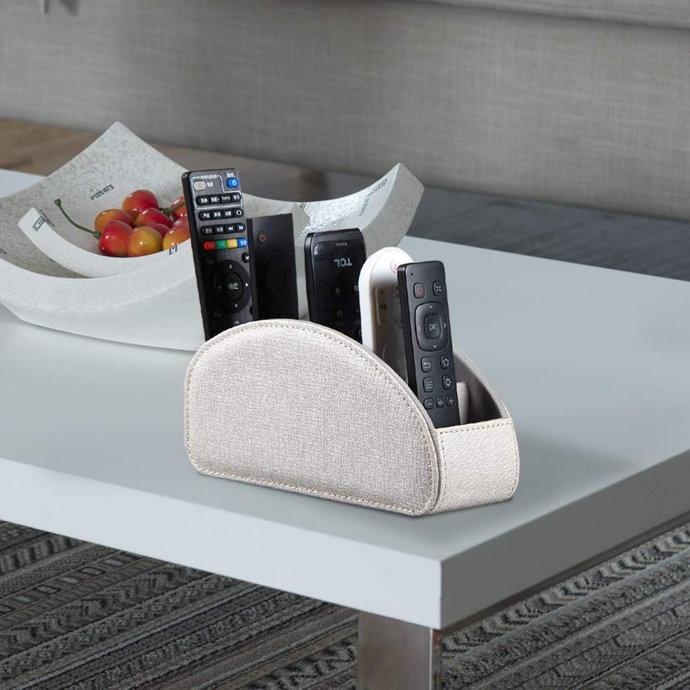 TV Remote Control Stand with 5 compartments, Pu Leather Remote Control Box/Tray Bedside Table Desk, DVD/CD/Blu-ray/Media Player, Storage Controller and Cosmetic Office Supplies (Beige) : Office Products