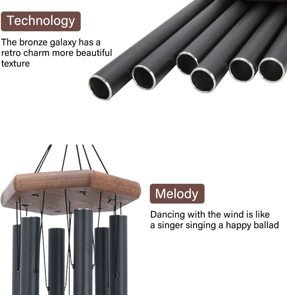 ASTARIN Memorial Wind Chimes Outdoor Large Deep Tone, 30 Inch Wind Chime Outdoor, Sympathy Wind-Chime Personalized with 6 Tuned Tubes, Elegant Chime for Garden Patio Balcony and Home Matte Black : Garden & Outdoor