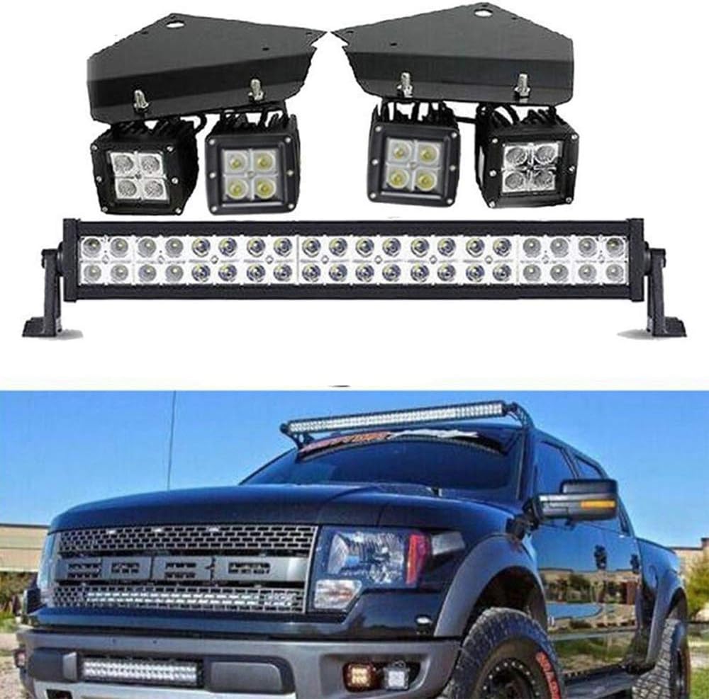 HCCX 22" 120W Combination LED Strip + 4X16w Point Fog Light Concealed Bumper Bracket for Ford F150 / Raptor 2010-2014