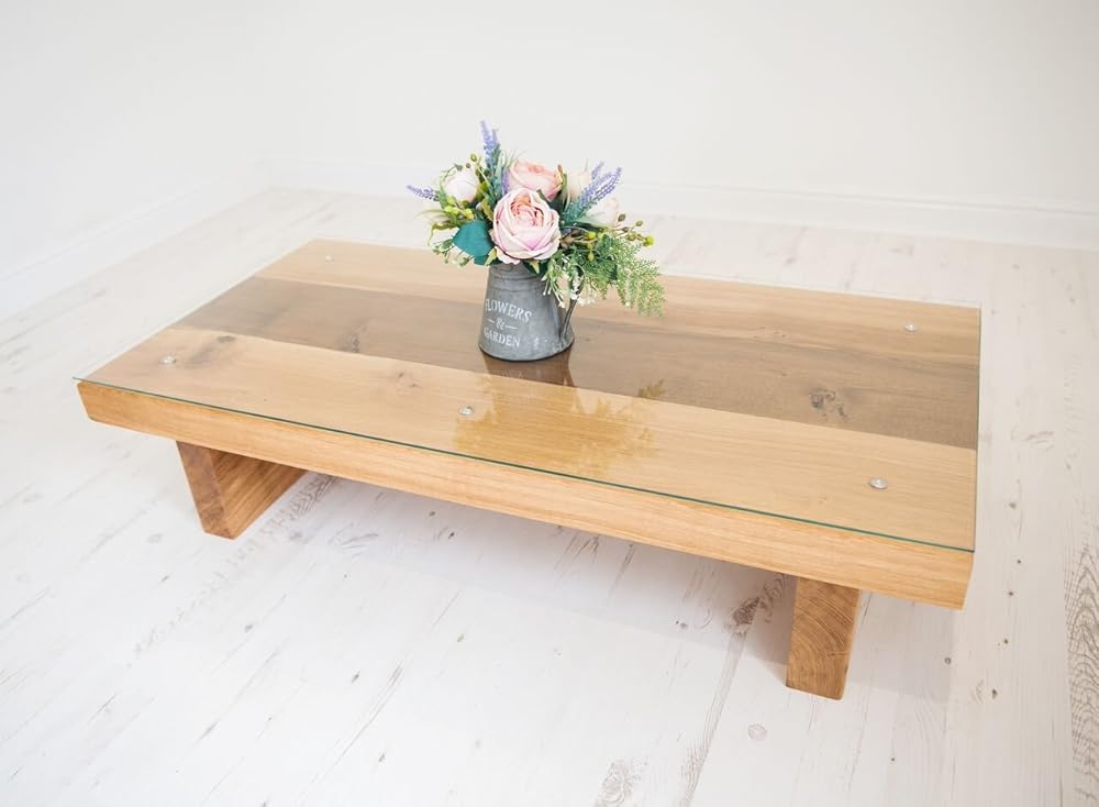 Oak Coffee Table With A Glass Top Amazon Co Uk Handmade