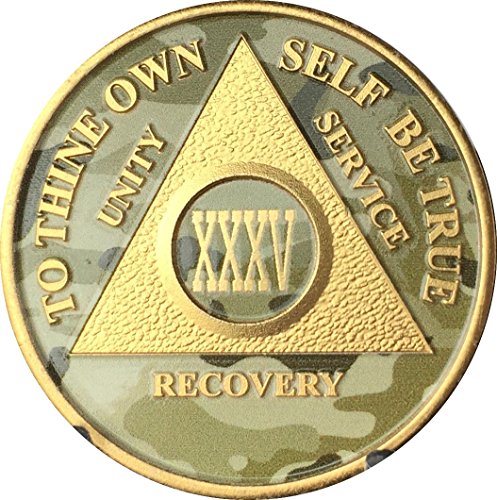 35 Year AA Medallion Camo Gold Plated Anniversary Chip Camouflage Color