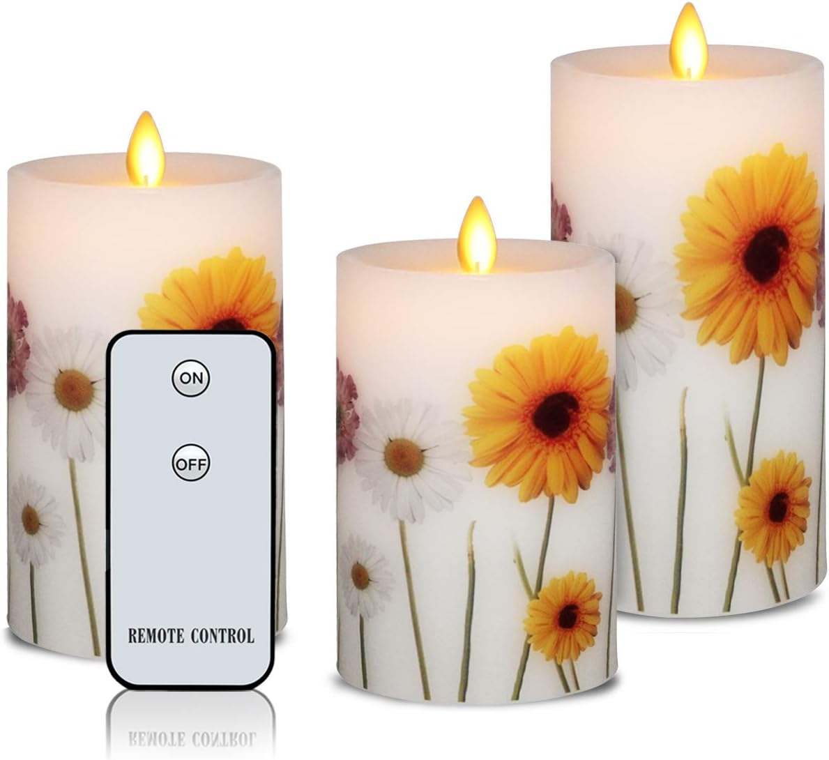 Moving Flame Led Candle Lights Real Wax 4"5"6"Set of 3 Battery Operated