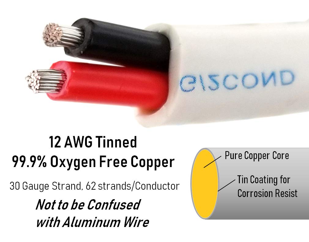 12 AWG (American Wire Gauge) Flexible Tinned Pure Copper Duplex Red Black Dual Conductor Marine Grade Boat & Automotive Wire. Cable Length: 100 FT (Also Available in 50 FT): Home Audio & Theater