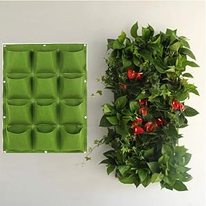 NNEWSP 12 Pockets Green Waterproof Hanging Vertical Garden Wall Planter Plant Grow Bag for Yard Garden Home Balcony Office Decoration