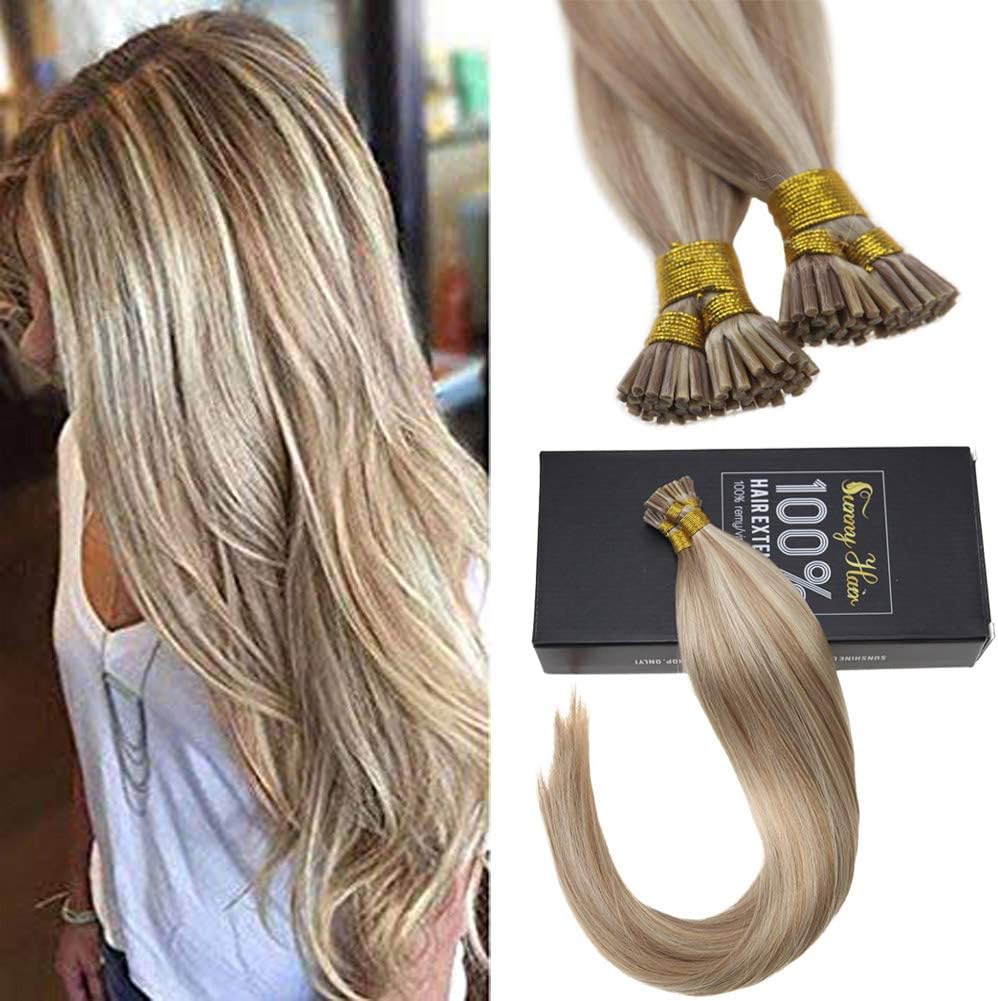 Sunny 16inch I Tip Human Hair Extensions Dark Ash Blonde Highlight