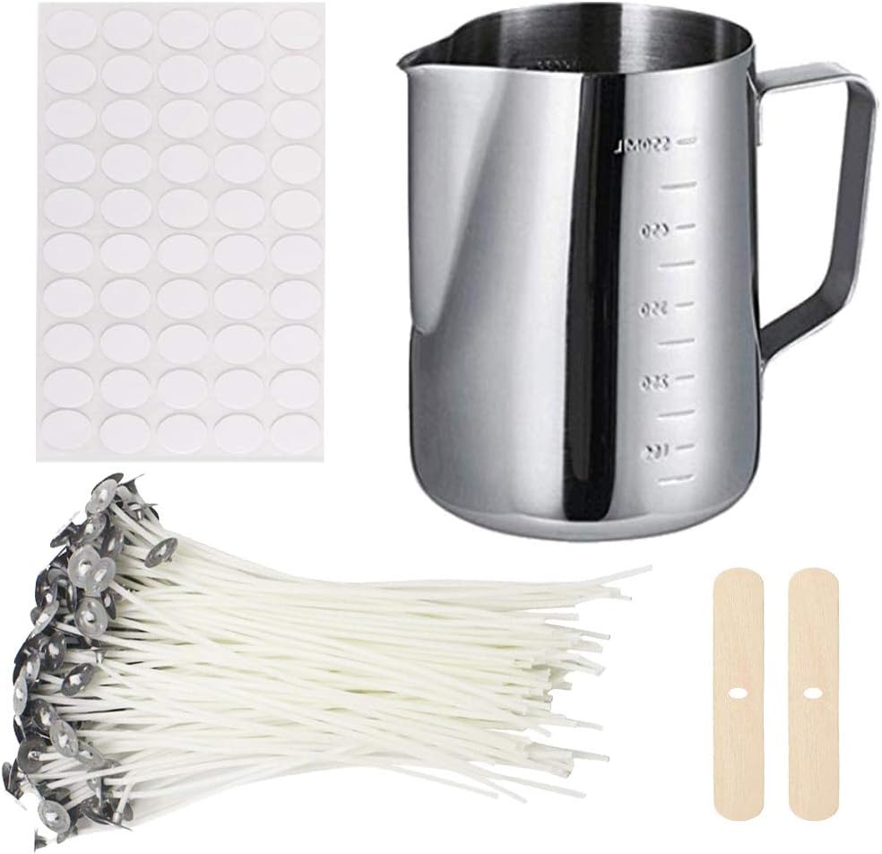 EWONICE DIY Candle Making Tool Kit, 1Pc Candle Make Pouring Pot, 50pcs Candle Wicks, 50pcs Candle Wicks Sticker and 2pcs 3-Hole Candle Wicks Holder
