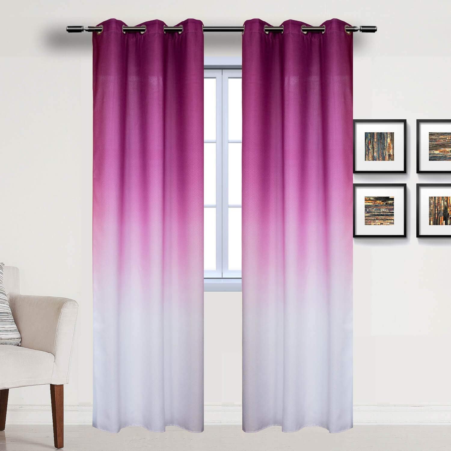 Purple Ombre Gradient Window Curtains 1 Panel Thermal Insulated Semi