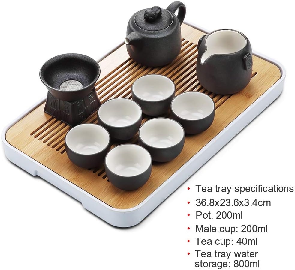 Tea Set, Handmade Chinese Kungfu Tea Ceramic Set,Porcelain Teapot Teacups Bamboo Tea Tray, Gongfu Tea Sets Tea Tray Drainage Water Storage, Teapot Set Tea Table, Home And Office Use (Color : B)