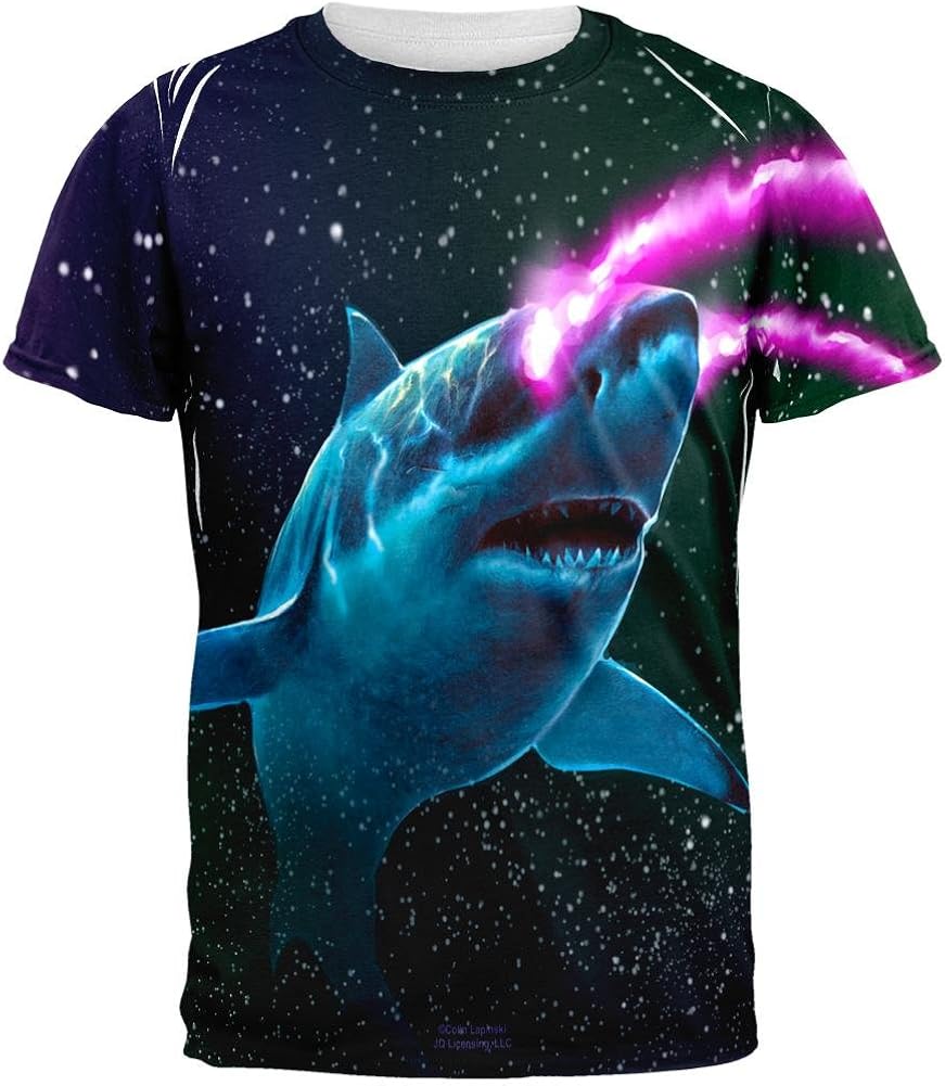 Galaxy Great White Shark Laser Beams All Over Mens T Shirt
