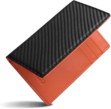 Amazon Luoluoカードケース メンズ 薄型 小さい財布 薄い カーボンレザー ミニ財布 本革 カード入れ クレジットカードケース オレンジ オレンジ クレジットカードケース
