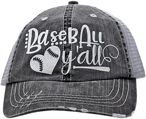 Softball or Baseball Y'll Sports Distressed Trucker Style Cap Hat Rocks any Outfit Grey (Baseball)