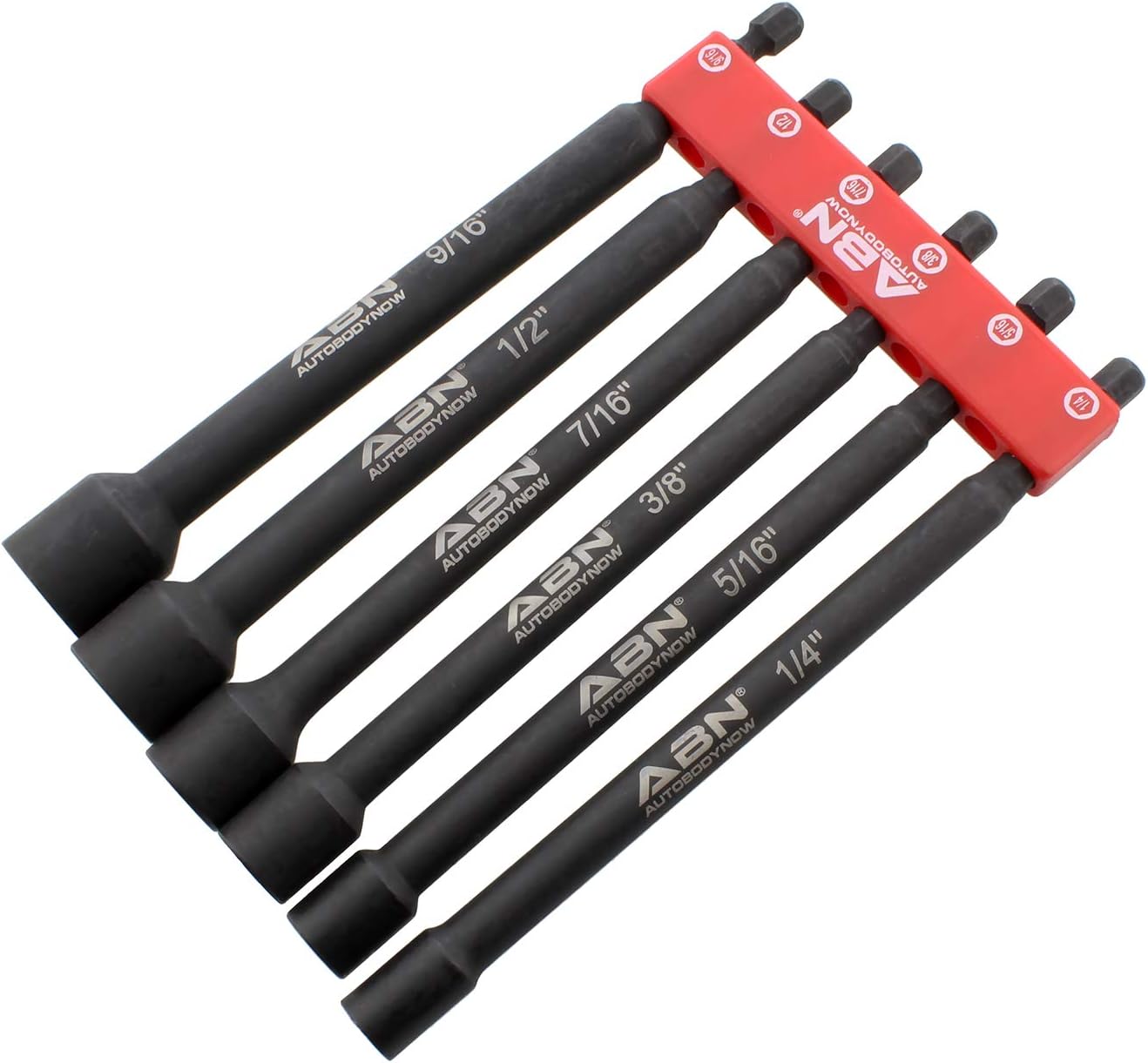 ABN Impact Nut Driver Tool Set - 6pc SAE 6 IN Long Shank Nut Driver Bits Magnetic Tip Sockets, 1/4 IN Hex Shank: Automotive