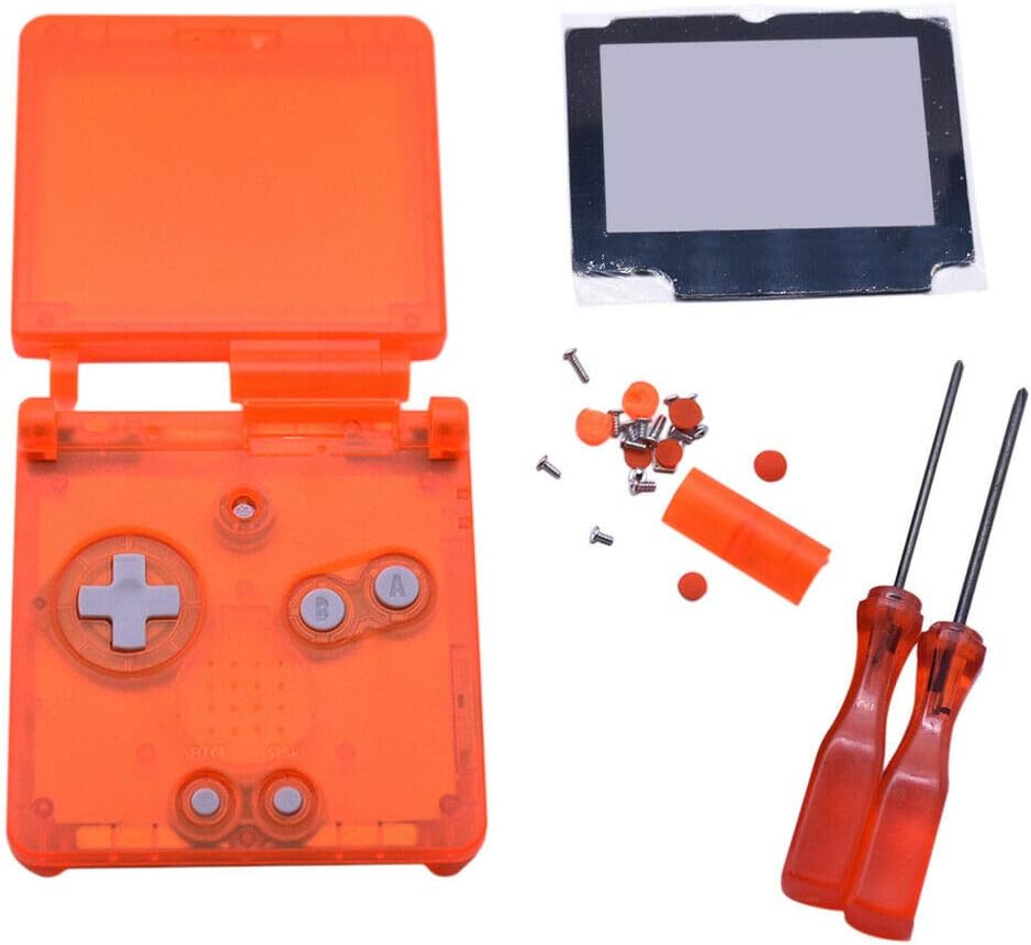 Fosheng Replacement Transparent Clear Full Housing Shell Case Faceplate + Screen Lens + Screwdriver Tool Parts for Nintendo Gameboy Advance SP GBA SP Console