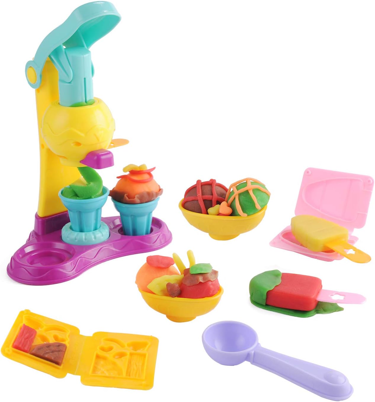Kissdream Modeling Dough Toys - Kitchen Creations Drizzy Ice Cream Playset Featuring Children use Creativity Create with Clay Ice Cream and Snowball ice Cream, Popsicles.