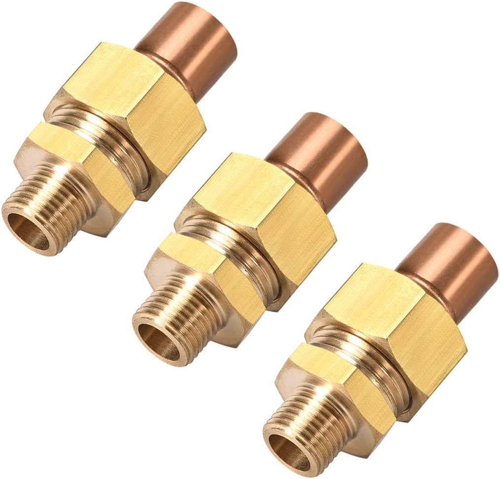 uxcell G1/4 Lead Free Copper Union Fitting with Sweat Solder Joint to Male Threaded Connects for