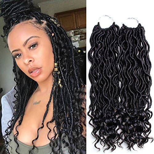 6 Packs Goddess Locs Crochet Hair Wavy Curly Faux Locs Crochet Braids Synthetic Hair Extensions Dreadlocks Crochet Locs Low Temperature Braiding Hair (14'' (1 Pack), 1b)
